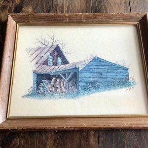 Mid-Century Gail Glissmann Signed HandPainted Framed Art - Cottagecore Farmhouse